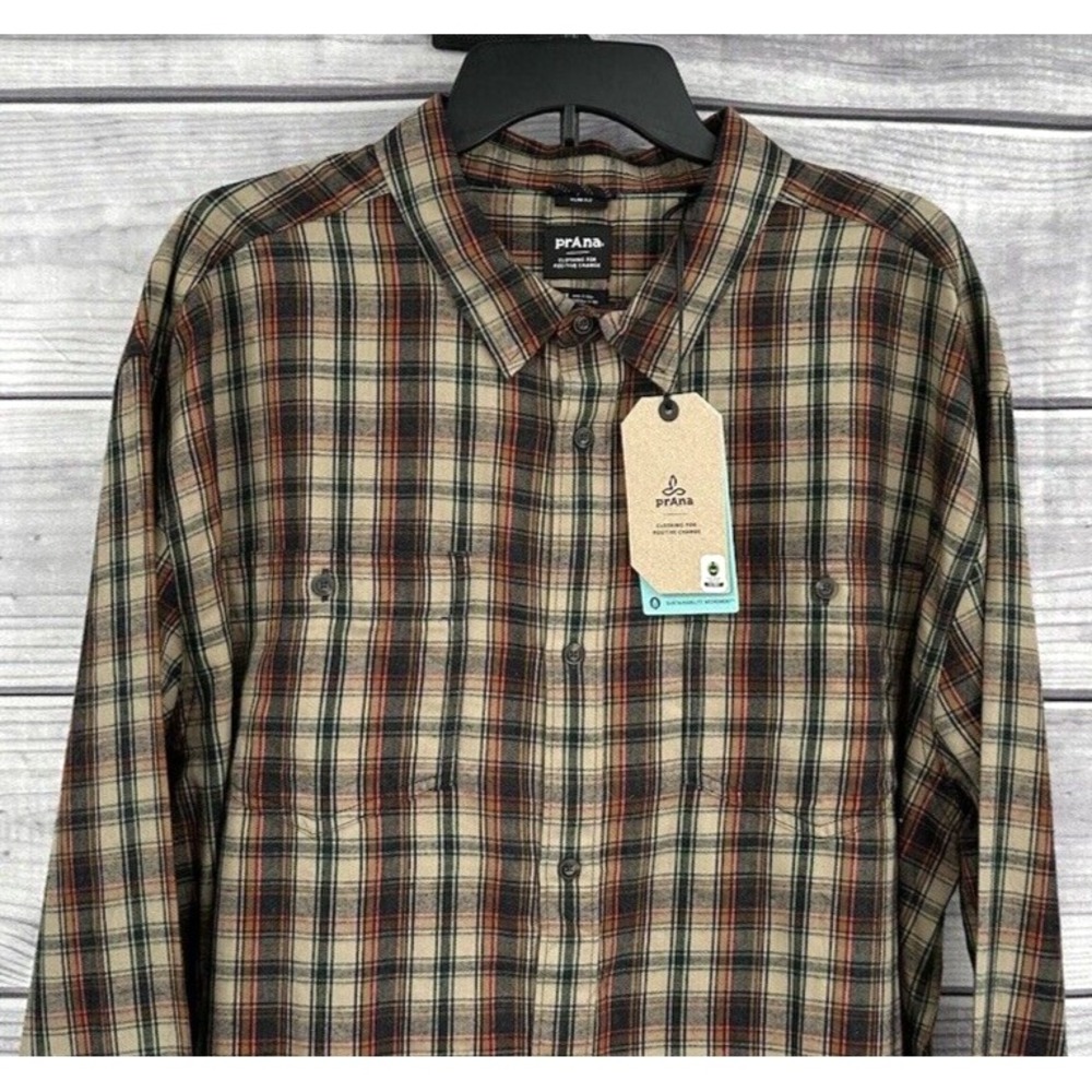PRANA DOLBERG SLIM FIT FLANNEL SHIRT Men's Size XXL SANDBAR PLAID NEW!!